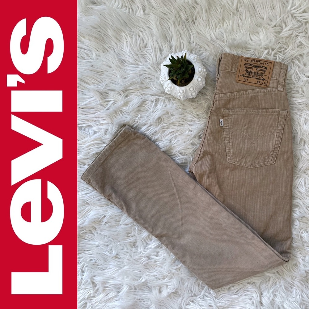Vintage LEVI’S 551 tan corduroy button fly straight leg pants with white tab